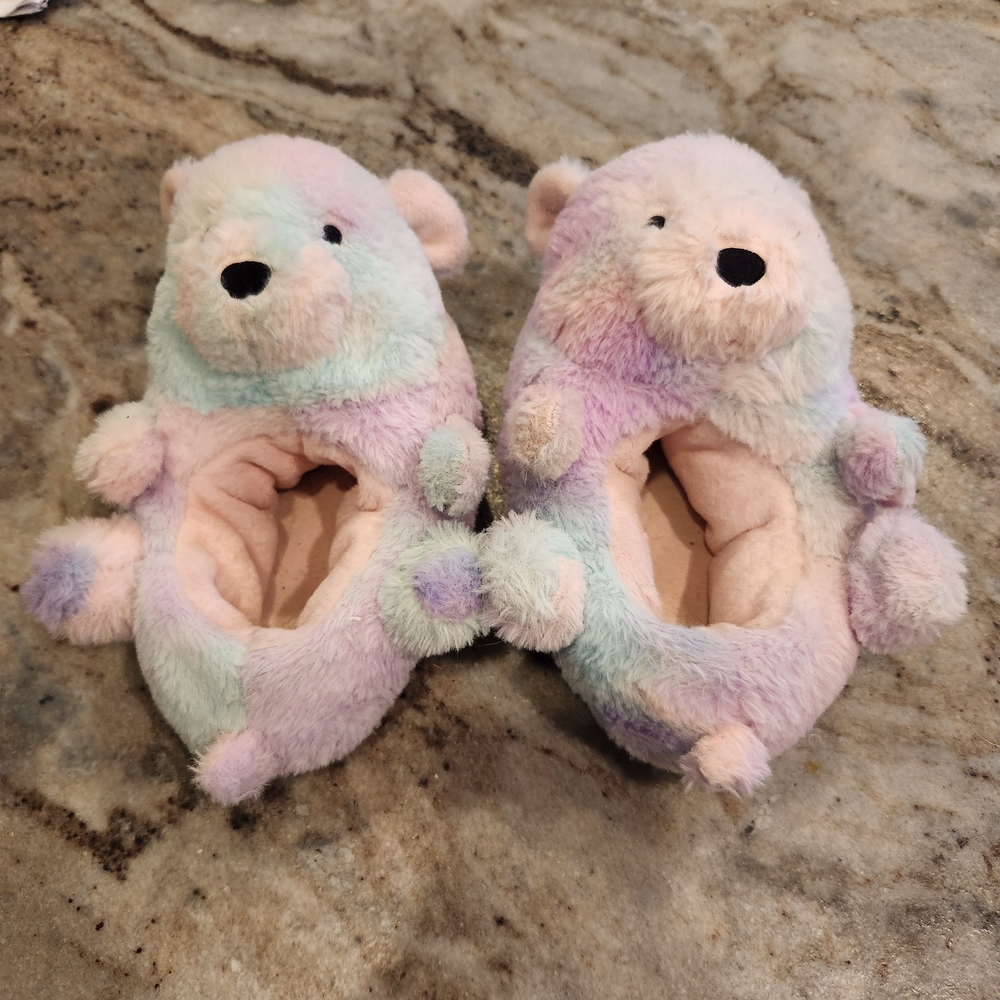 Pastel Bear Plush Slippers